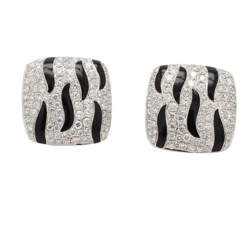 Diamond and Black Enamel Earrings