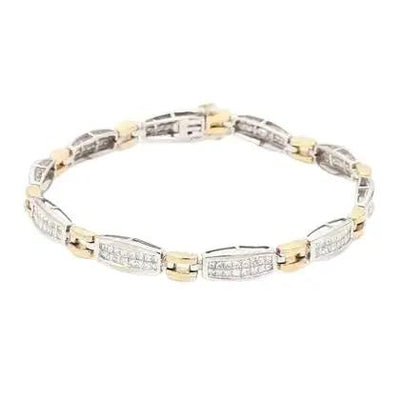 14k White & Yellow Gold Bracelet with Princess Cut Diamonds