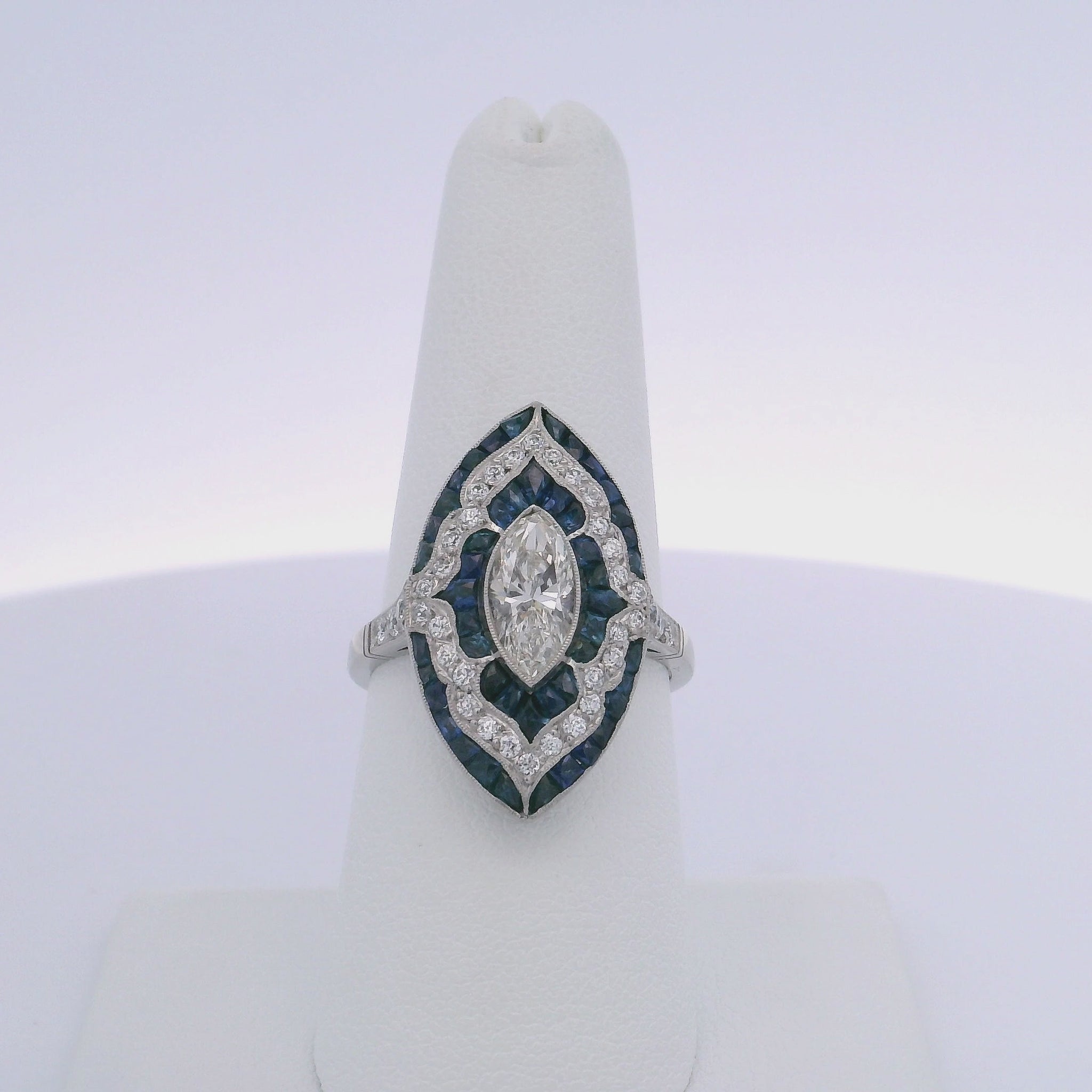 1.04CTW ANTIQUE MARQUISE CUT DIAMOND & 2.05CTW SAPPHIRE RING