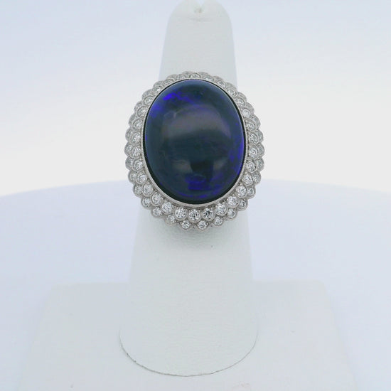 13.00CTW OVAL AUSTRALIAN BLACK OPAL & 1.40CTW OLD EUROPEAN CUT DIAMOND RING