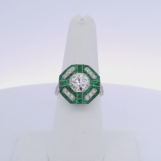1.05CT OLD MINE CUT DIAMOND & 2.30CTW EMERALD RING