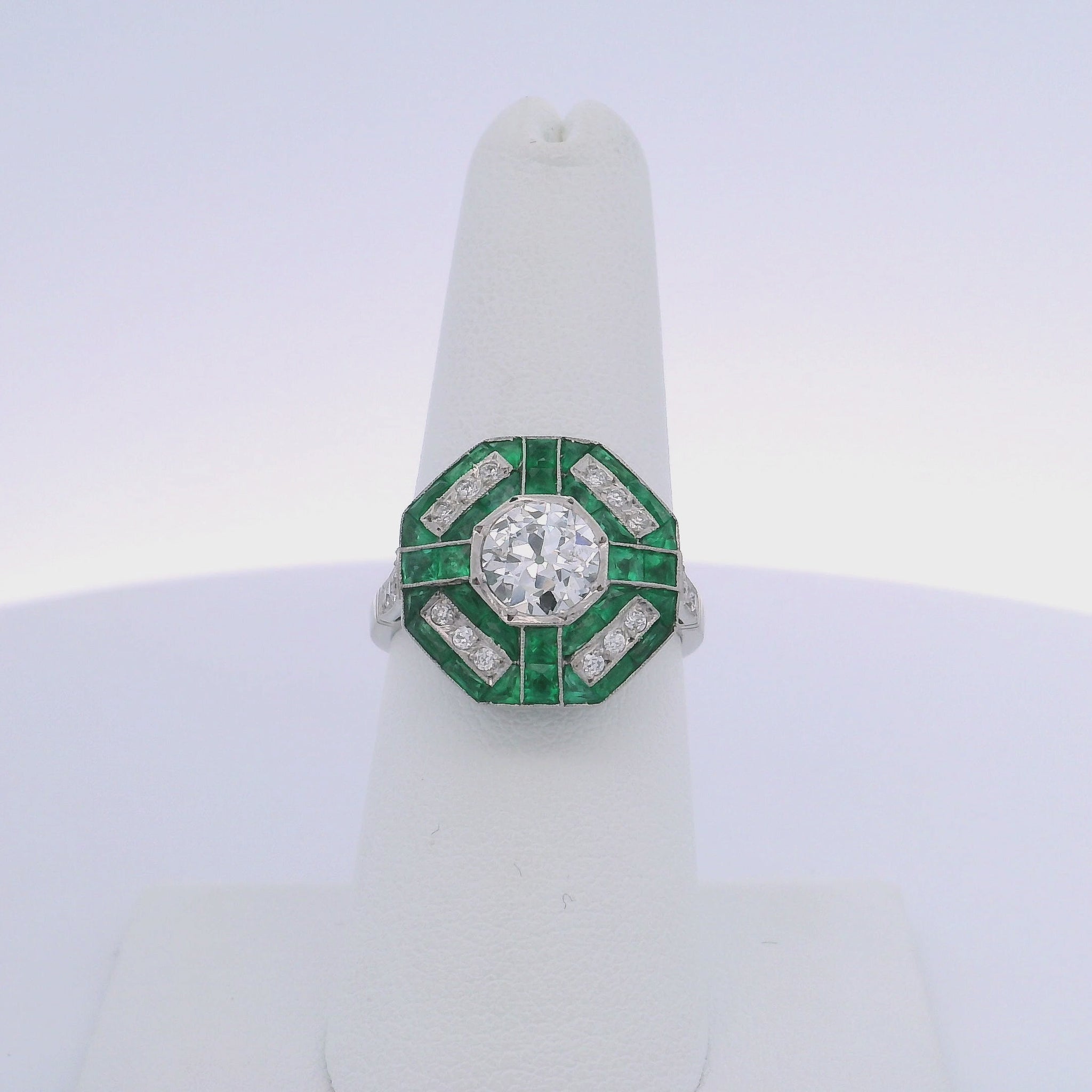 1.05CT OLD MINE CUT DIAMOND & 2.30CTW EMERALD RING
