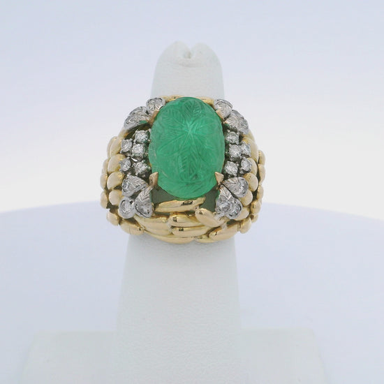 DAVID WEBB CARVED EMERALD & DIAMOND RING
