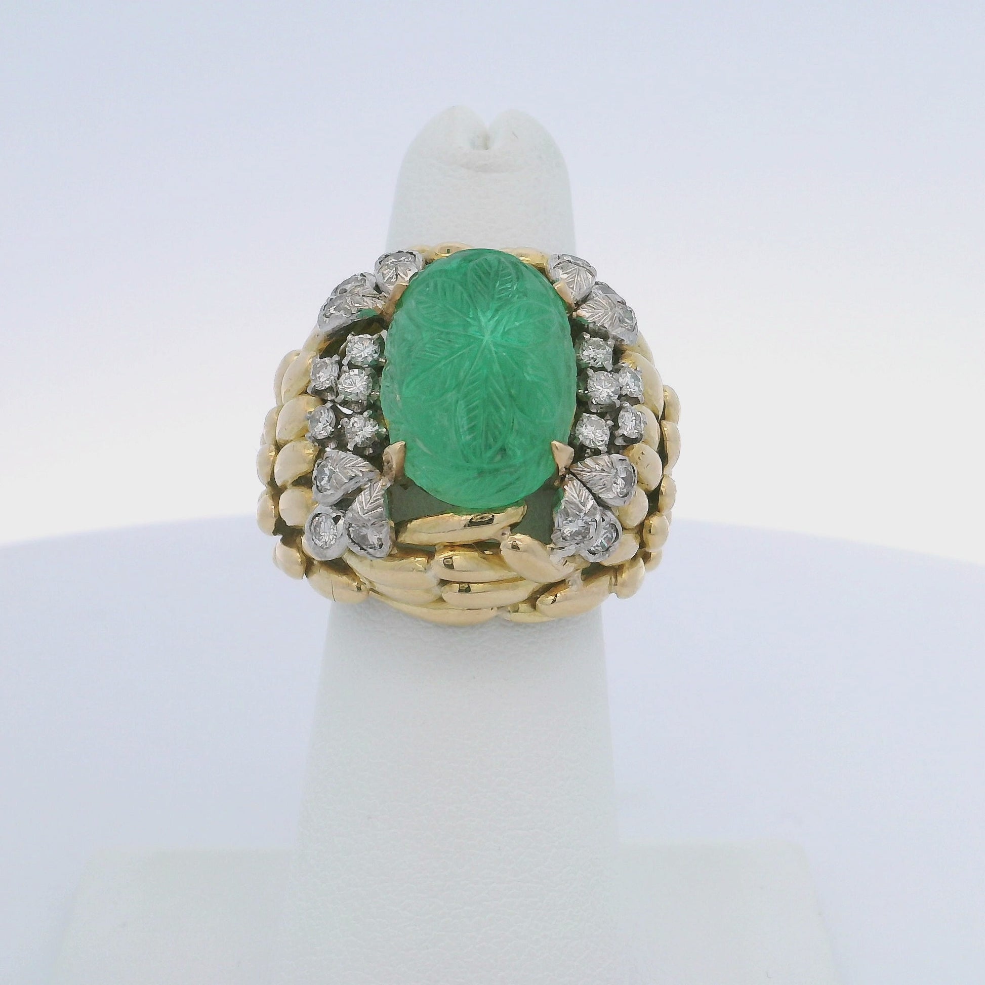 DAVID WEBB CARVED EMERALD & DIAMOND RING