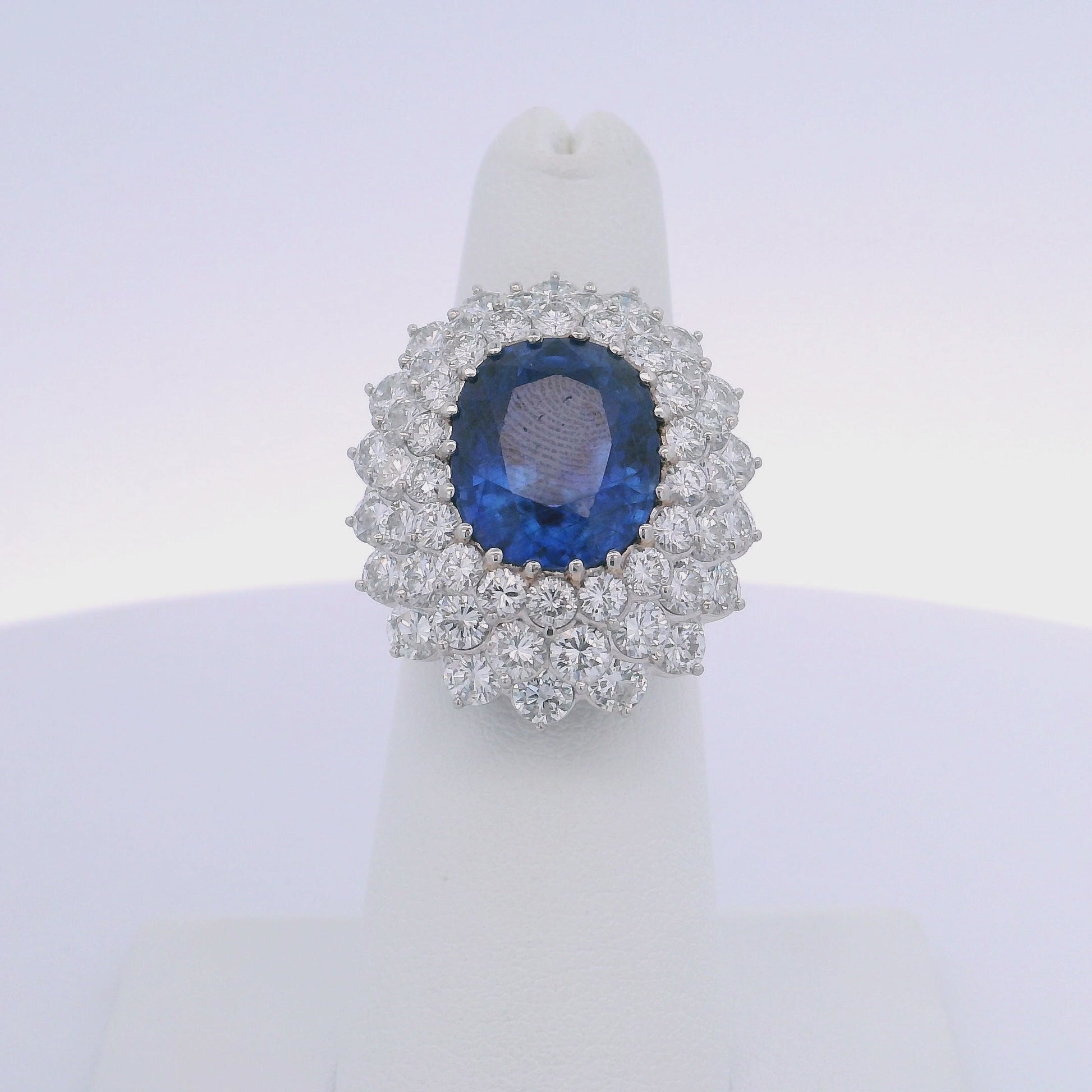 12.10CTW OVAL SAPPHIRE BURMA NO HEAT & 4.35CTW ROUND BRILLIANT CUT DIAMOND RING