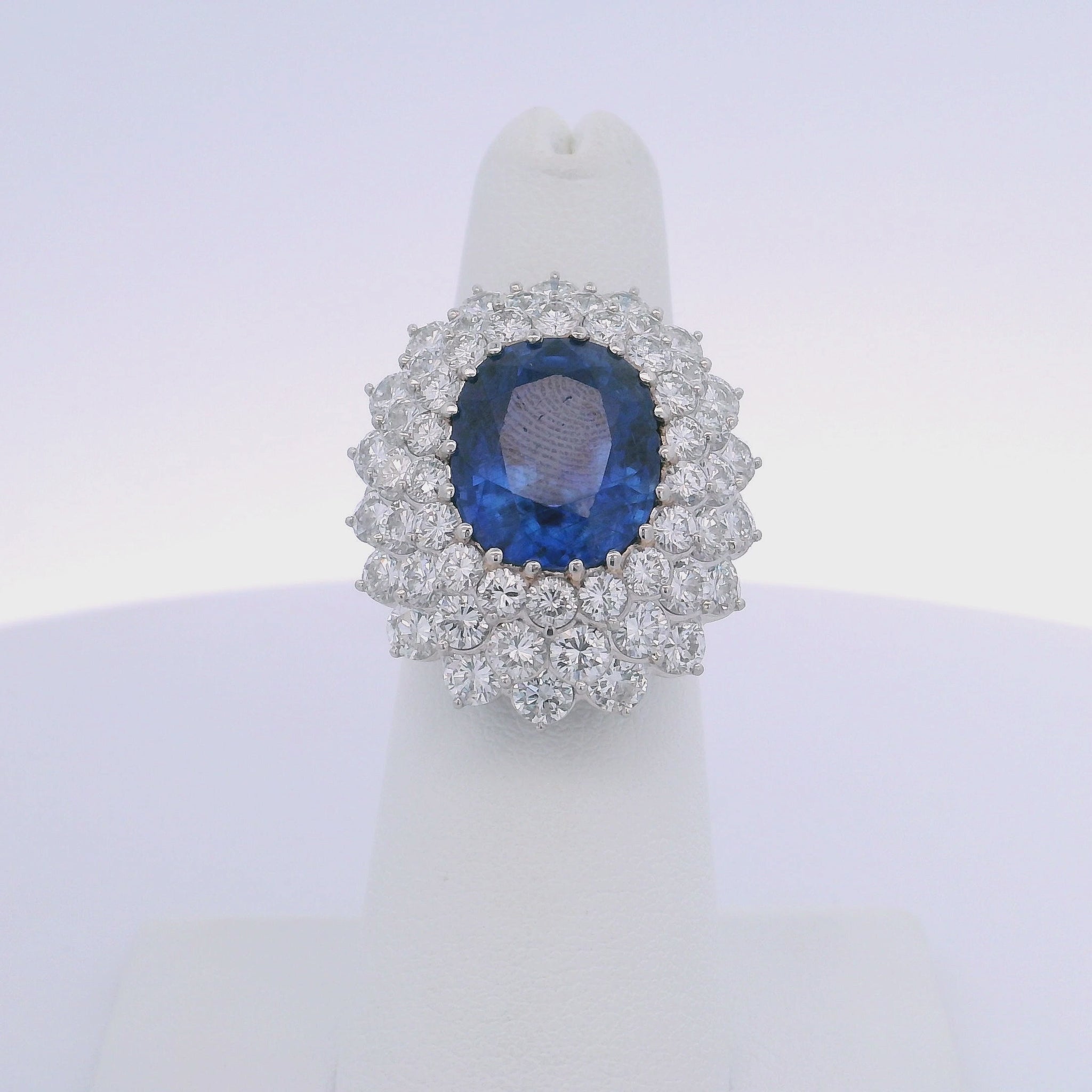 12.10CTW OVAL SAPPHIRE BURMA NO HEAT & 4.35CTW ROUND BRILLIANT CUT DIAMOND RING