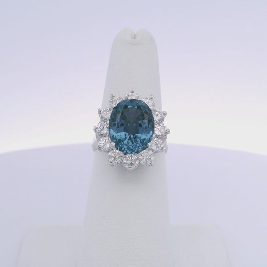 6.52CTW BLUE SPINEL & 2.50CTW ROUND BRILLIANT CUT DIAMOND RING