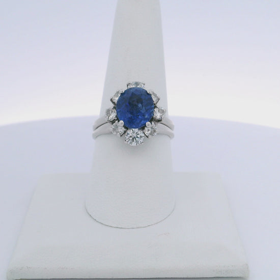 4.37CTW OVAL BLUE SAPPHIRE & 1.00CTW ROUND BRILLIANT CUT DIAMOND RING