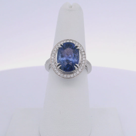 8.07CTW OVAL SAPPHIRE & 0.50CTW ROUND BRILLIANT CUT DIAMOND RING