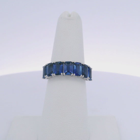 4.25CTW EMERALD CUT SAPPHIRE 7 STONE RING