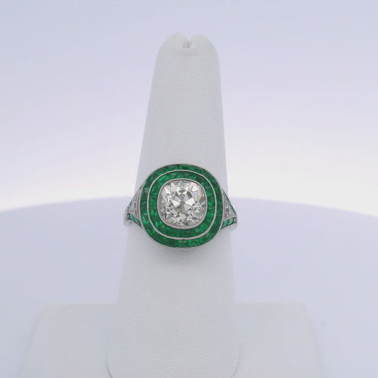 2.14CT OLD EUROPEAN CUT DIAMOND & 1.85CTW EMERALD RING