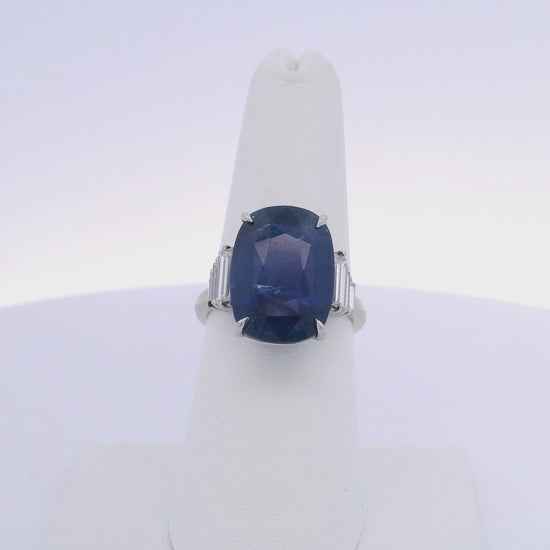 12.92CTW CUSHION SAPPHIRE & 0.66 BAGUETTE CUT DIAMOND RING