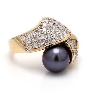 SOLD - 9mm Black Pearl and Diamond Ring