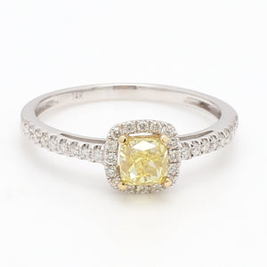 0.75ct Fancy Intense Yellow, Cushion Cut Diamond Ring - GIA Certified
