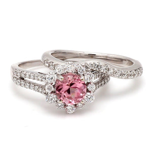 0.98ctw Round Brilliant Cut Pink Tourmaline Ring Set