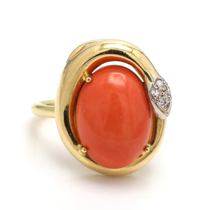 Oval Cabochon Cut Coral Ring