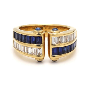 SOLD - Asprey & Garrard, Sapphire and Baguette Cut Diamond Ring