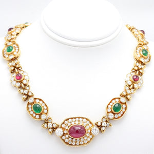 SOLD - Ruby, Emerald, and Diamond Necklace