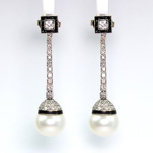 SOLD - 1.09ctw Old European Cut Diamond and Pearl Earrings