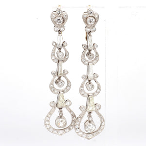 SOLD - 3.24ctw Old European, Baguette, and Round Brilliant Cut Diamond Earrings