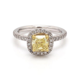 0.99ct Fancy Intense Yellow, Radiant Cut Diamond Ring - GIA Certified