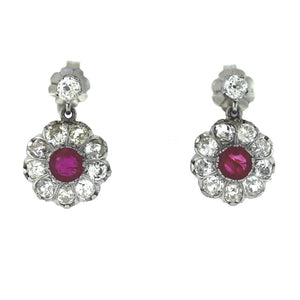 SOLD - 1.15ctw Ruby and Old European Cut Diamond Earrings