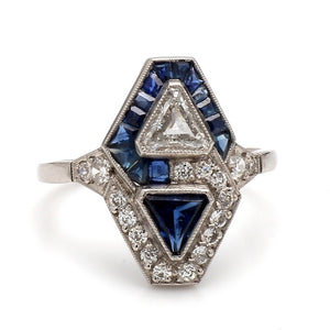 SOLD - 2.31ctw Triangular Cut Sapphire and Diamond Ring