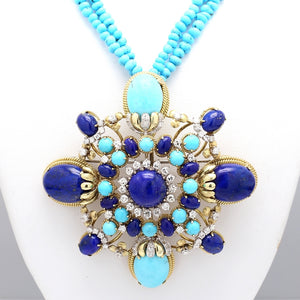 SOLD - Turquoise, Lapis, and Diamond Pendant/Brooch