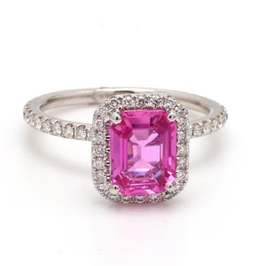 SOLD - 2.03ct Emerald Cut, No Heat, Pink Sapphire Ring - AGL Certified