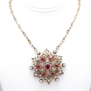 4.50ctw Ruby and Old Mine Cut Diamond Necklace