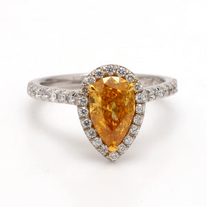 1.46ct Fancy Intense Orange-Yellow, Pear Shaped Diamond Ring - GIA Certified