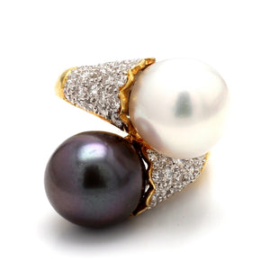 SOLD - 11.5mm Pearl and Diamond Ring