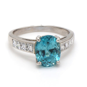 SOLD - 5.54ct Oval Cut, Blue Zircon Ring