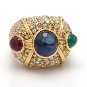 SOLD - 5.50ctw Cabochon Cut Sapphire, Emerald, and Ruby Ring Ring
