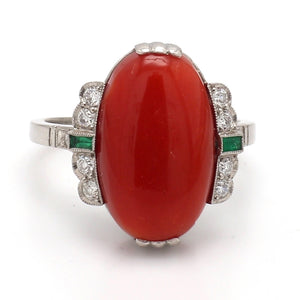 SOLD - 9.25ct Oval Coral and Diamond Ring