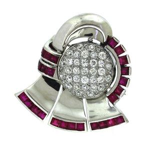 SOLD - 4.50ctw Ruby and Old European Cut Diamond Brooch