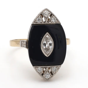 SOLD - 0.26ct Marquise Cut Diamond and Onyx Ring
