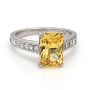 SOLD - 3.90ct Radiant Cut, No Heat, Yellow Sapphire Ring - GRS Certified