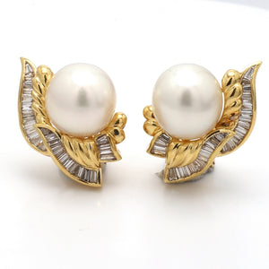 SOLD - 2.00ctw Baguette Cut Diamond and Pearl Earrings