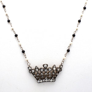 0.70ctw Round Brilliant Cut Diamond, Onyx, and Pearl Necklace