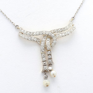 1.40ctw Round Brilliant Cut Diamond and Pearl Necklace