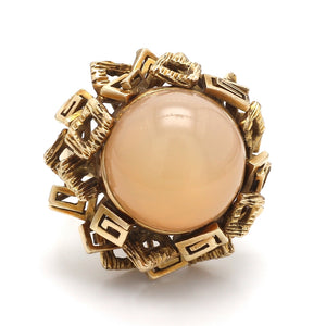 SOLD - 16mm Round Cabochon Cut, Peach Moonstone Ring