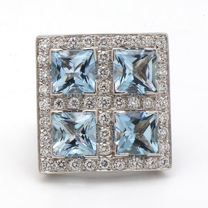 SOLD - 8.00ctw Square Cut Aquamarine and Diamond Ring