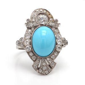 SOLD - 6.50ct Oval Cabochon Cut Persian Turquoise Ring