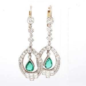 2.26ctw Old European, French Cut Diamond and Emerald Earrings