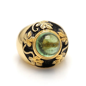 SOLD - Elizabeth Gage, Cabochon Cut Green Tourmaline Ring