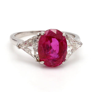 SOLD - 4.41ct Oval Cut, Burma, No Heat, Pinkish Red Ruby Ring - AGL Certified