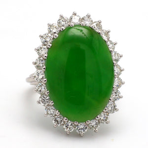 11.72ct Oval Cabochon Cut, Green Jadeite Jade Ring - GIA Certified