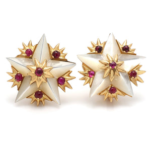 Tiffany & Co. Schlumberger, Caved Mother of Pearl and Ruby Earrings