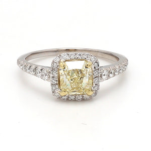 1.24ct Fancy Light Yellow, Radiant Cut Diamond Ring - GIA Certified